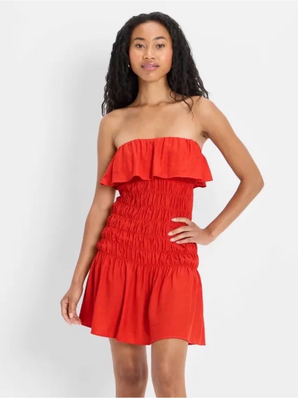 Future Collective Red Strapless Ruffle Sundress size M